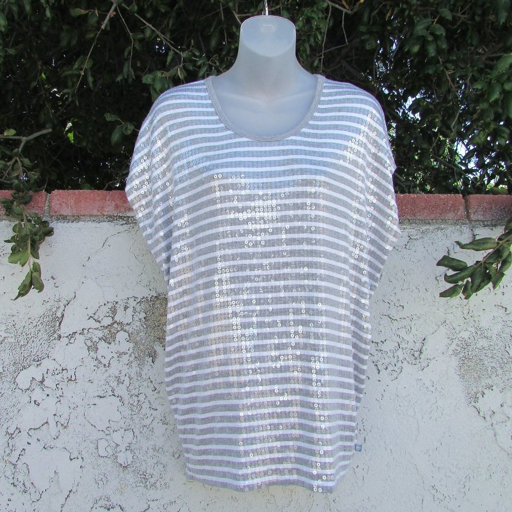 M Michael Kors gray ivory stripe sequin top M